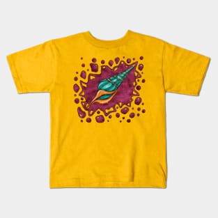 Teal and orange sea shell, graphic nautical Kids T-Shirt